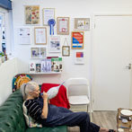 Rhian Malin decorating a mandala bottle in her workshop 2019